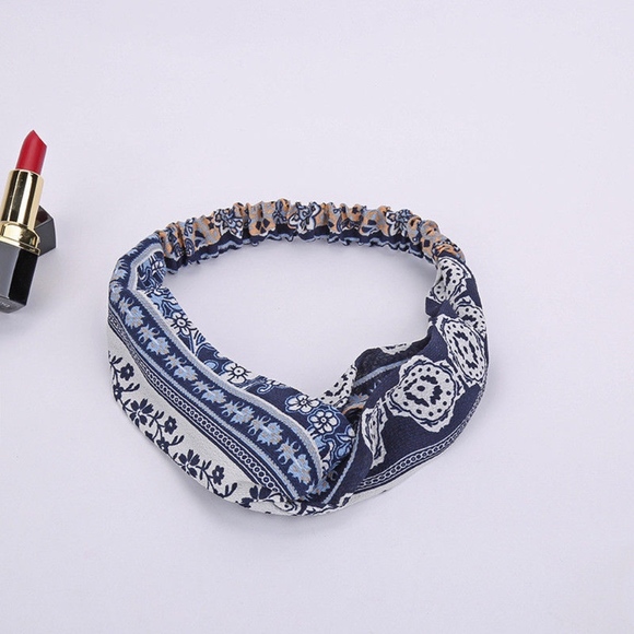 Vintage Boho floral Cross scarf hair head bandana - Picture 3 of 6